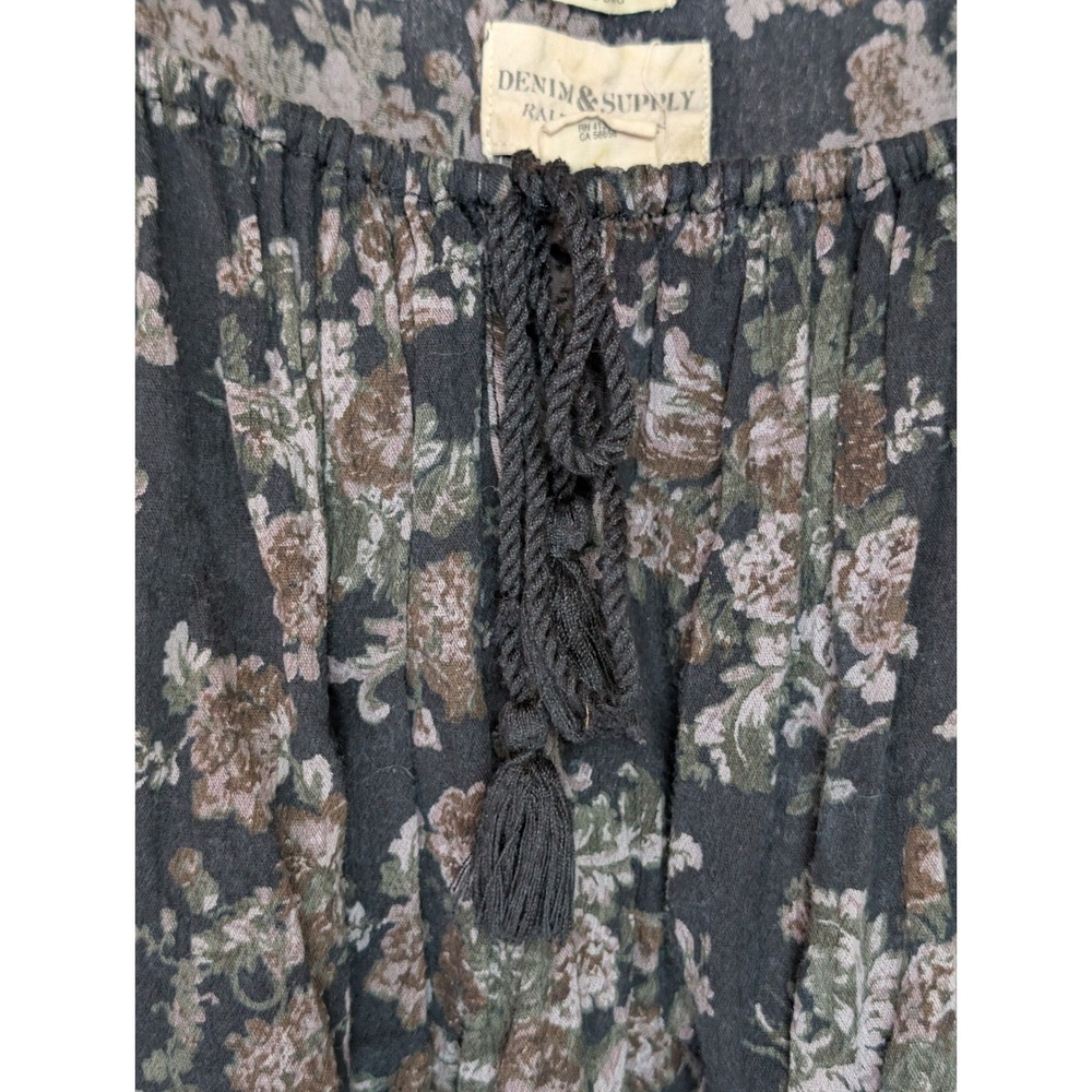 Denim & Supply Ralph Lauren Floral Peasant Blouse Black Boho Tassel Top Medium - Picture 3 of 8